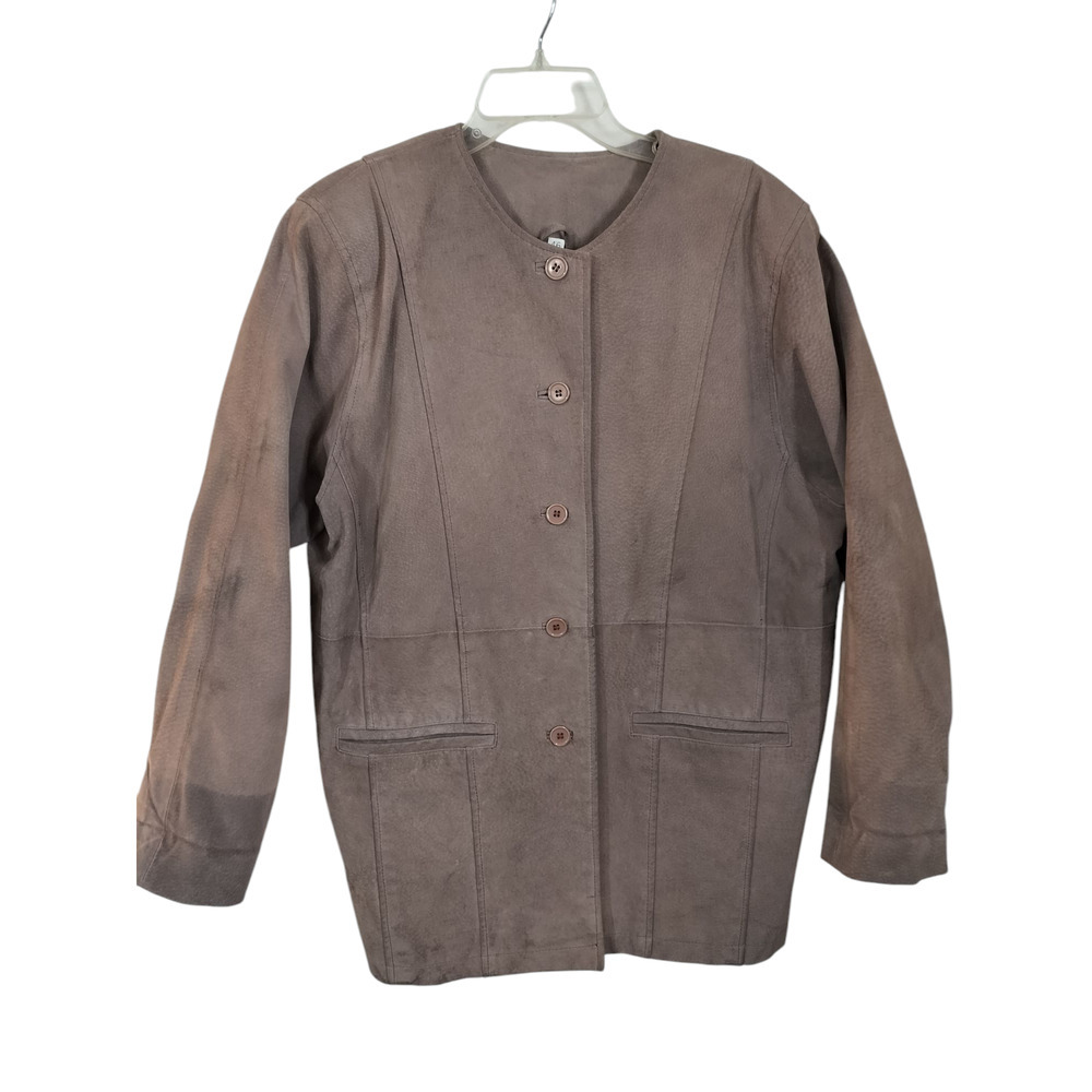 3405) Miss Joy Tan Leather Button Up Coat Jacket Size EU 46 (US 14)